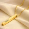 Customised gold bar pendant necklace engraved with name