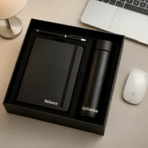 Customised office gift box with personalized bottle pen and diary set