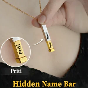 Customised hidden name bar pendant necklace with sliding design and engraved names