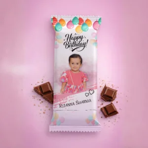 Custom chocolate wrapper with photo name and birthday design